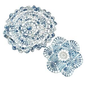 Hand Crocheted Blue Doilies Set of 2 Round Tabletop Decor Vintage
